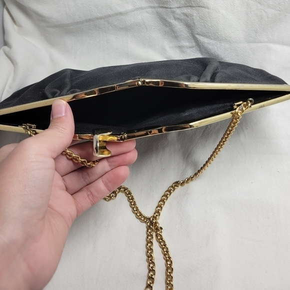 Vintage RARE Black Suede clutch Evening Bag Long Chain Purse box style opening - Picture 7 of 7